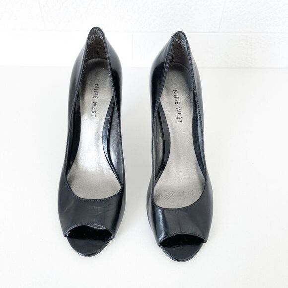 Nine West Womens Leather Peep Toe Stiletto Heel Slip-on Pumps Black Size 6M - Picture 9 of 9